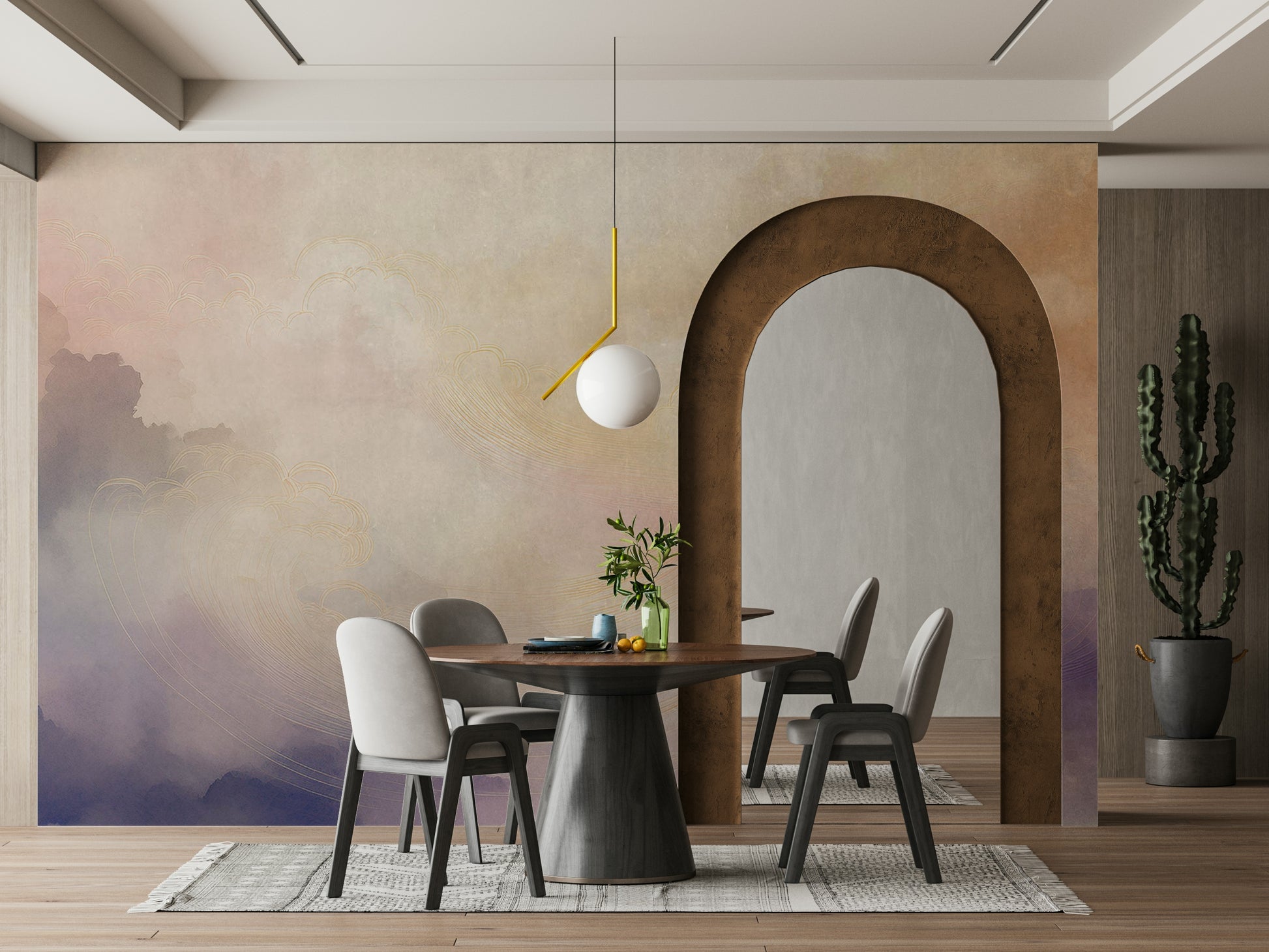 Large scale heaven-inspired mural for a yoga or wellness room.
