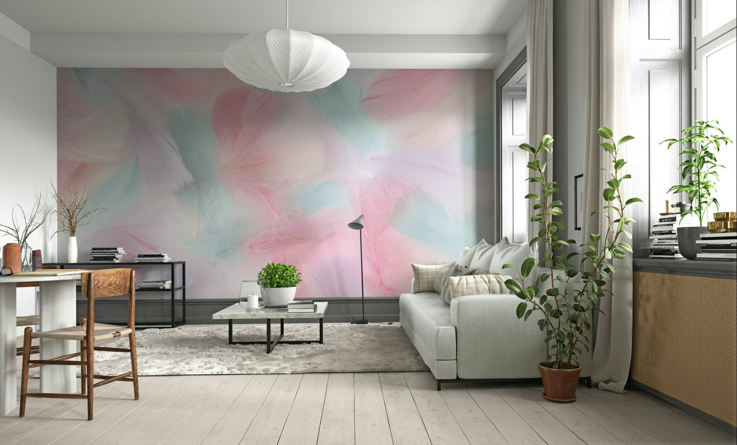 Gentle purples and creamy whites.

