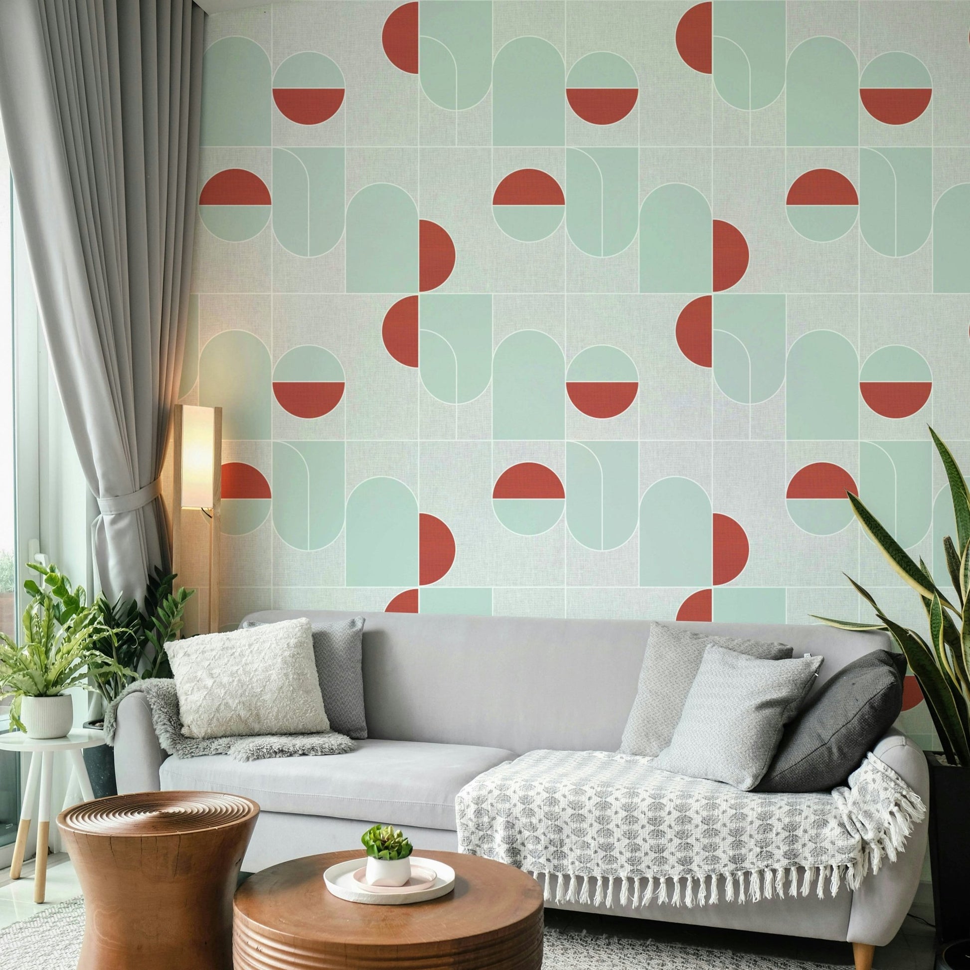 Abstract linear wallpaper in soft beige and grey


