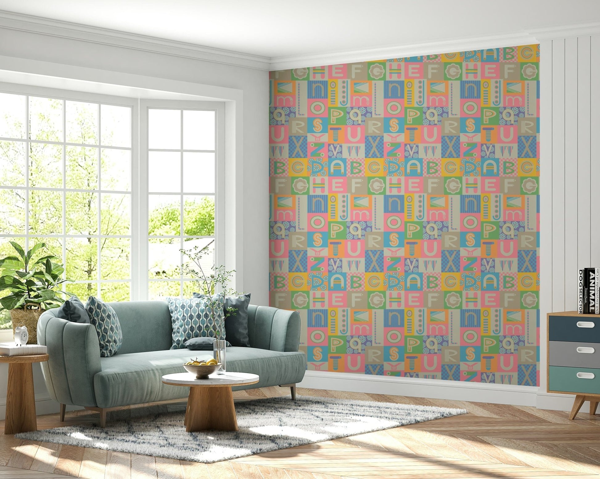 Geometric ABCs Retro Alphabet Graphic Lettering Nursery Pastels Colors Wallpaper⁠
