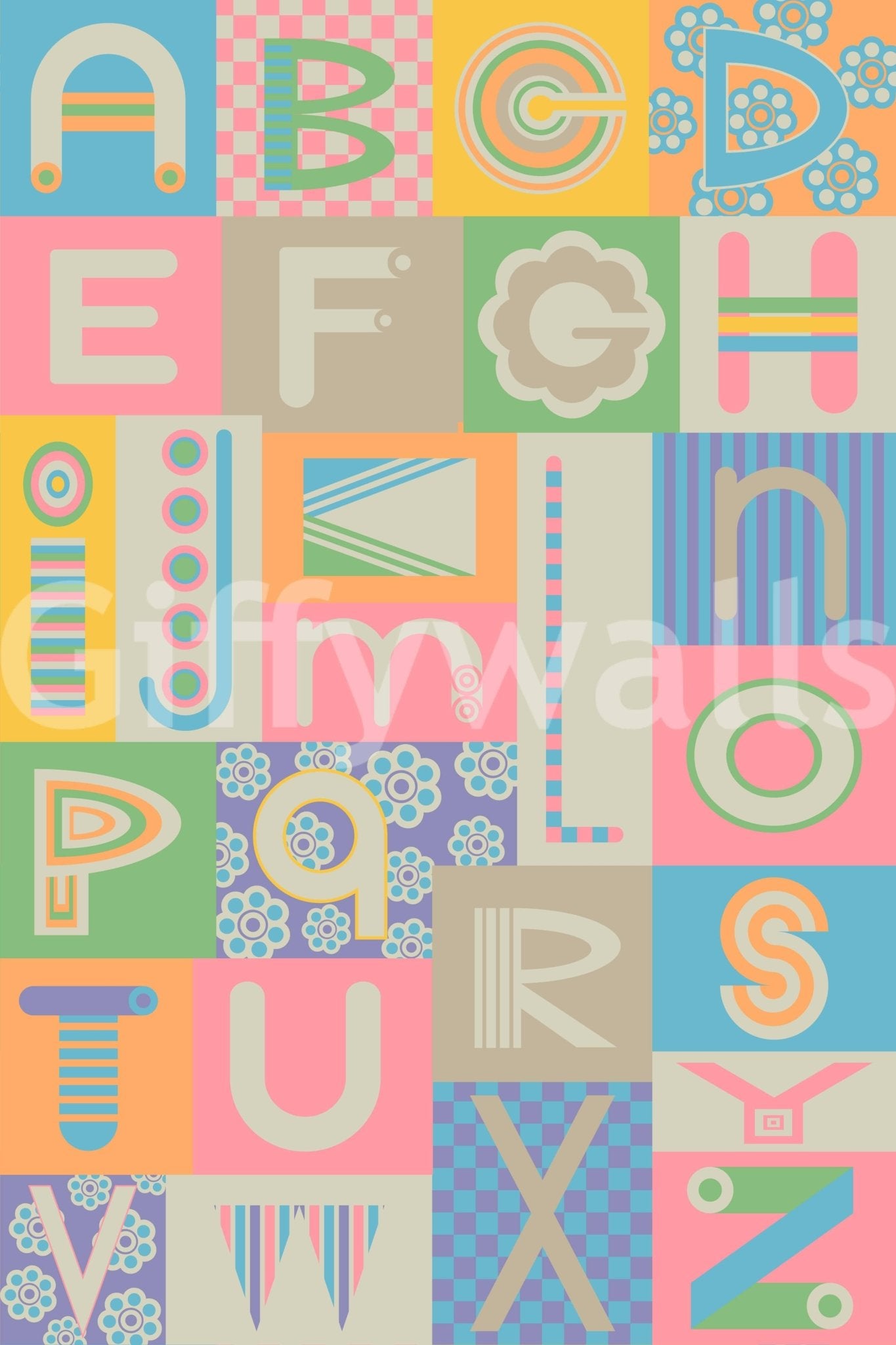 Nursery Pastels Colors ABCs Wall Mural refreshing modish decorative surface.