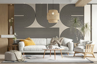 The wall mural is installed on a living room feature wall.

