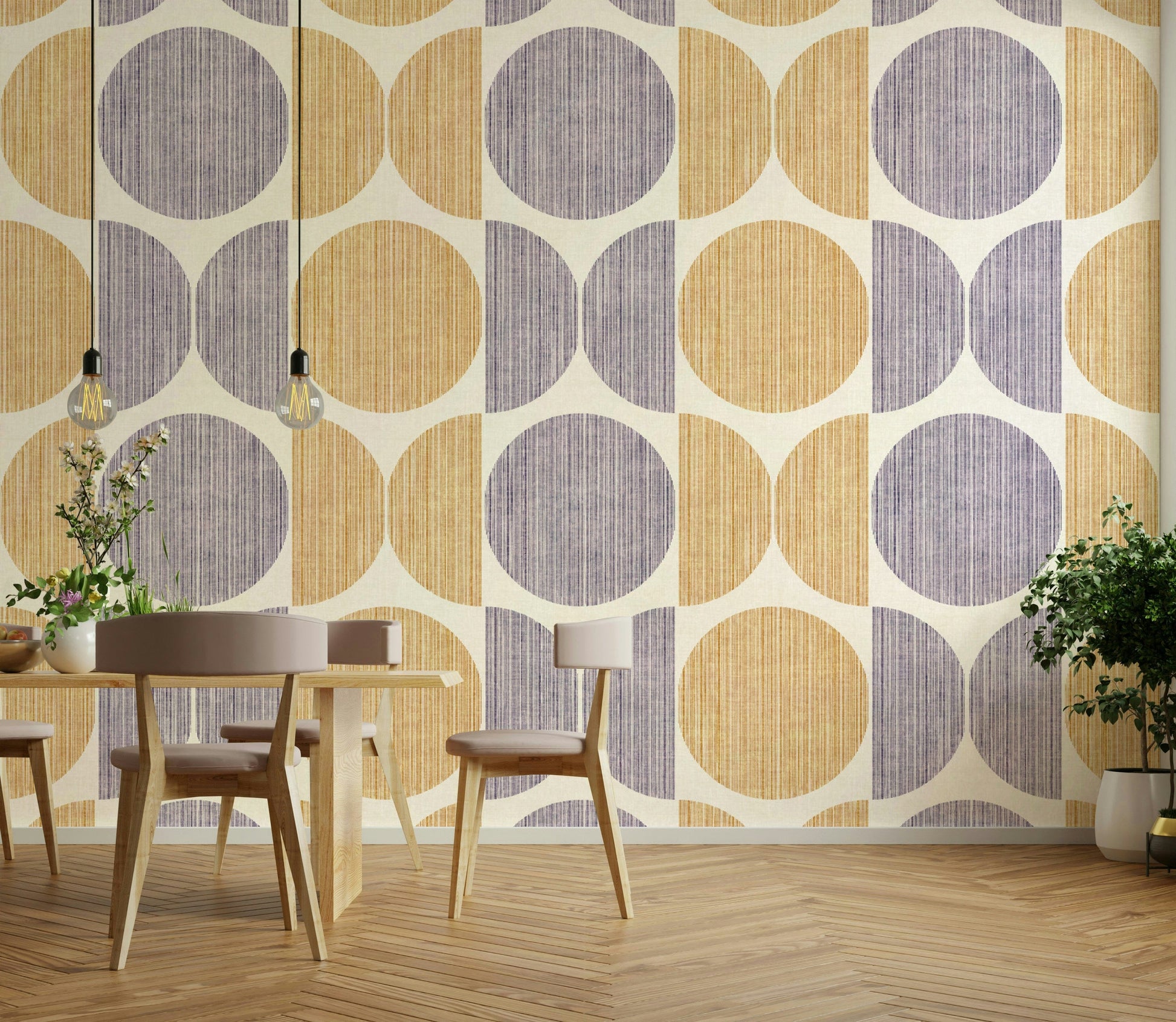 An artistic minimalist shape mural for home decor.

