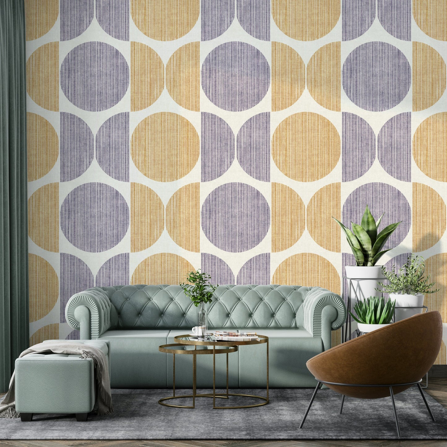 A serene yellow and purple wall mural for your decor.


