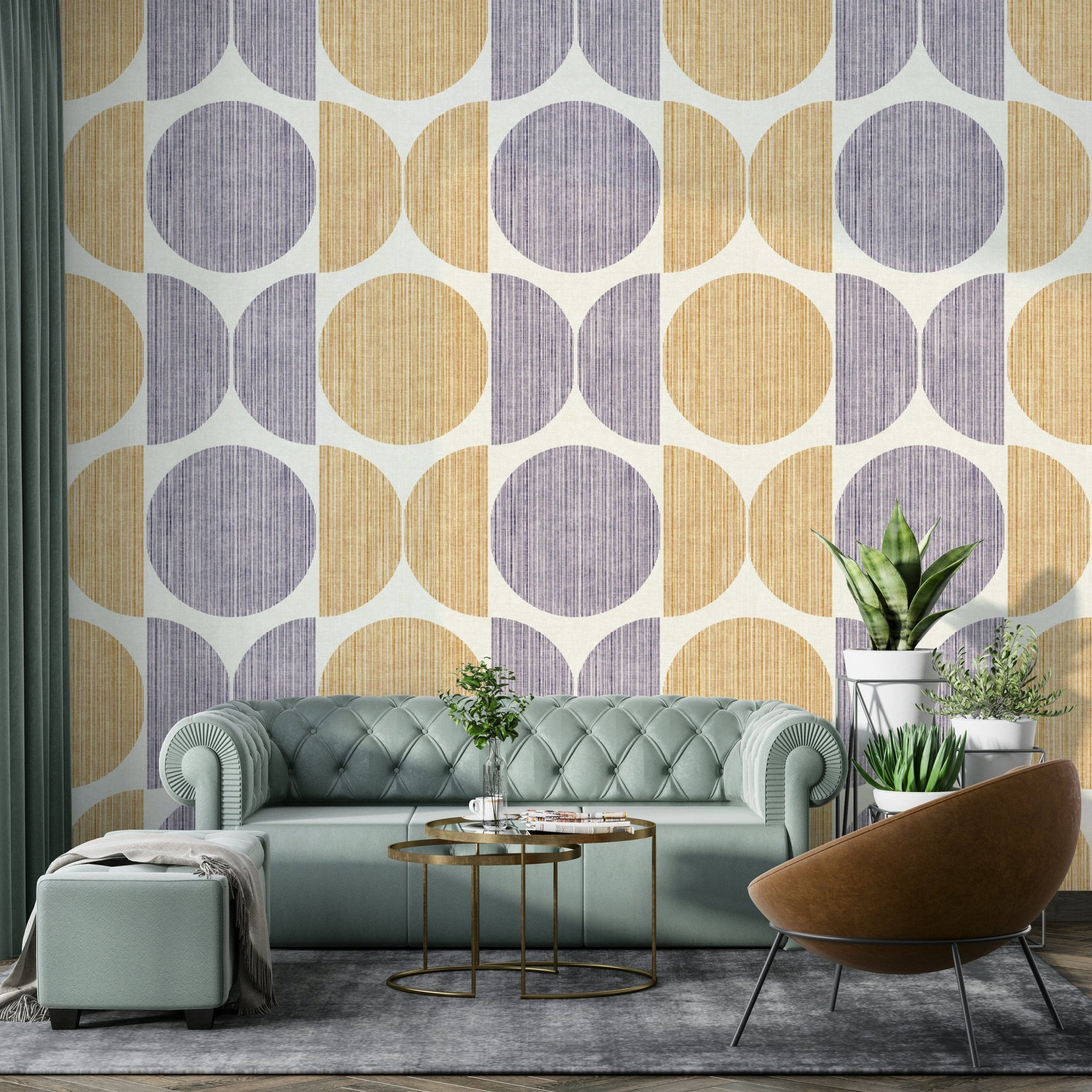 A serene yellow and purple wall mural for your decor.

