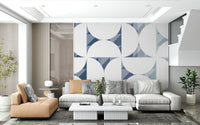 A peaceful geometric design mural on decorative wallpaper.