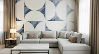 A contemplative geometric design wallpaper mural for a feature wall.