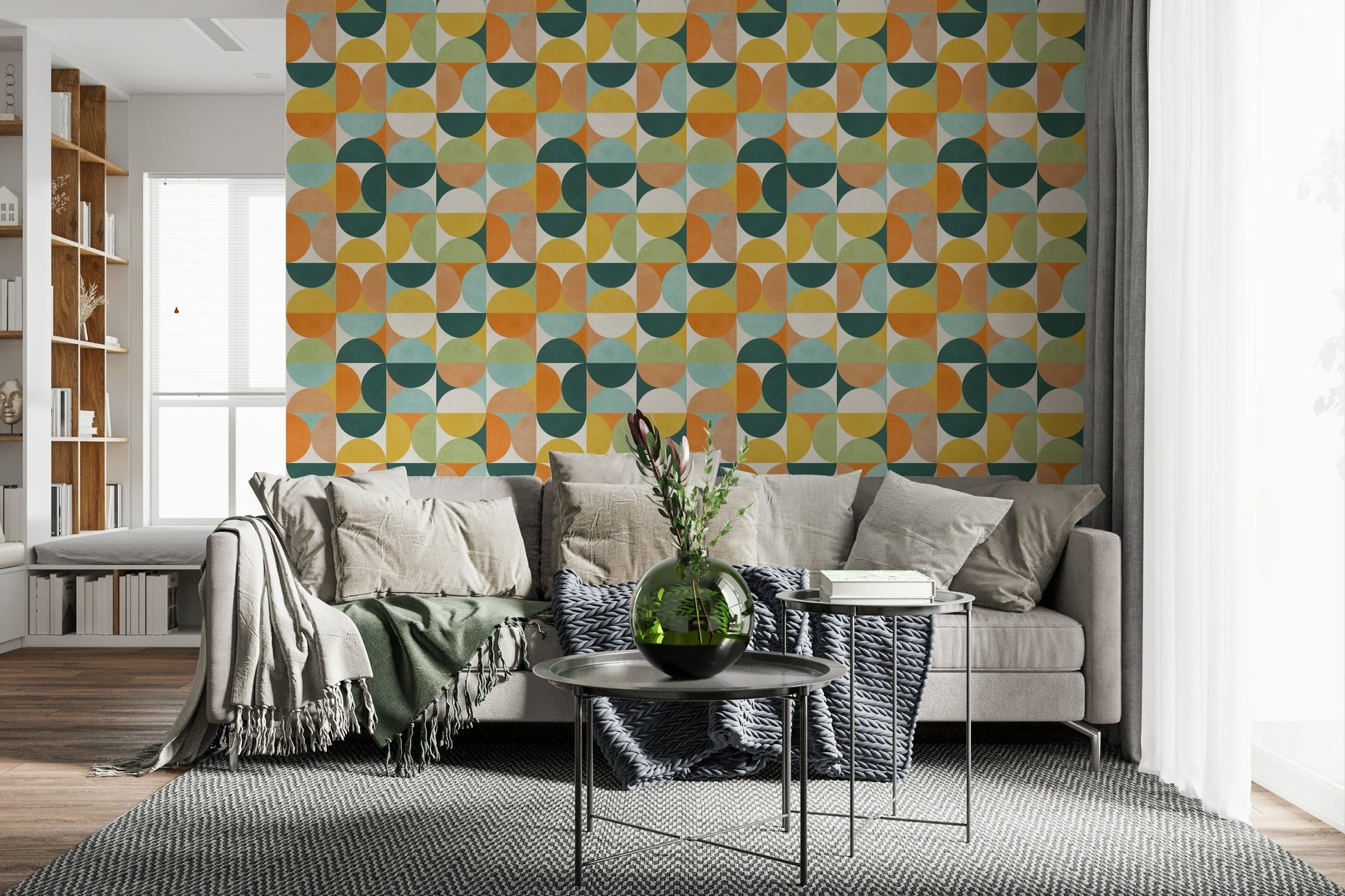 Geometric 2 wallpaper for walls symmetrical semi-circle mosaic look.