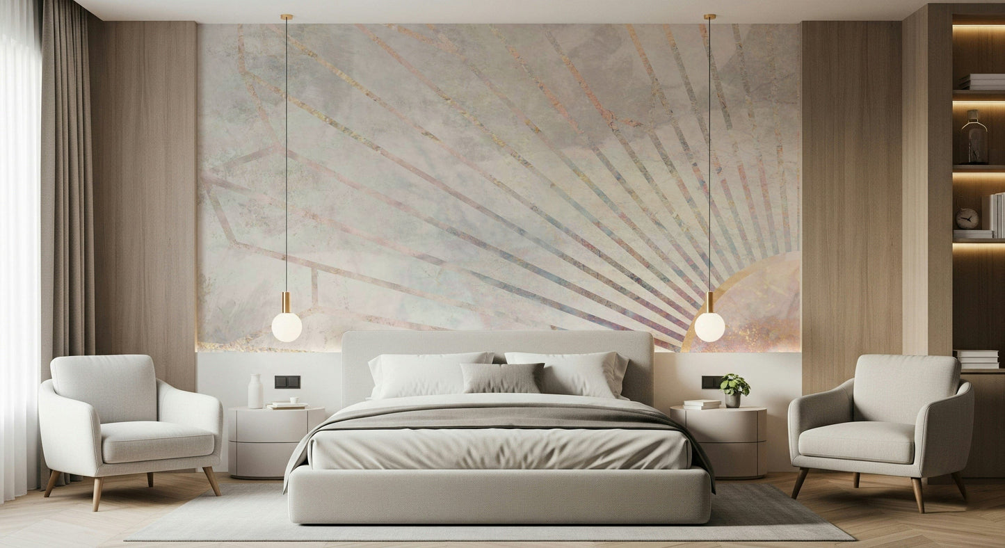 An artistic minimalist form mural for home decor.