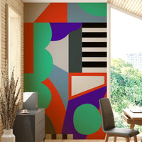 Modern wall mural with bold geometric shapes and dynamic lines

