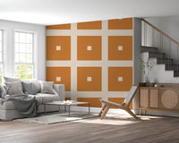 Geometric Grid Blocks Terracotta Cream Wallpaper⁠