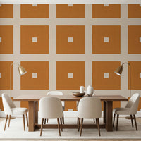 Geometric Grid Blocks Terracotta Cream Wallpaper⁠