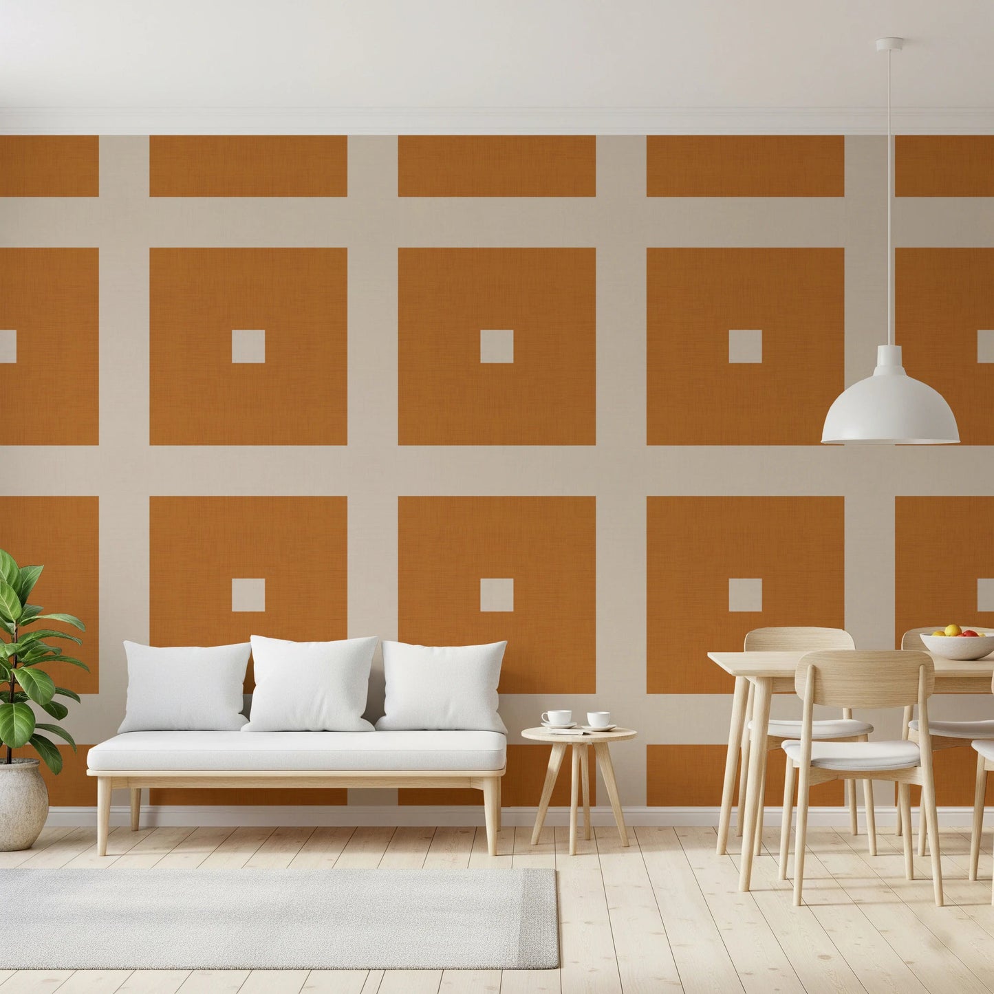 Geometric Grid Blocks Terracotta Cream Wallpaper⁠