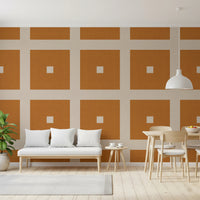 Geometric Grid Blocks Terracotta Cream Wallpaper⁠