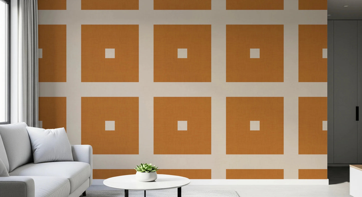 Geometric Grid Blocks Terracotta Cream Wallpaper⁠