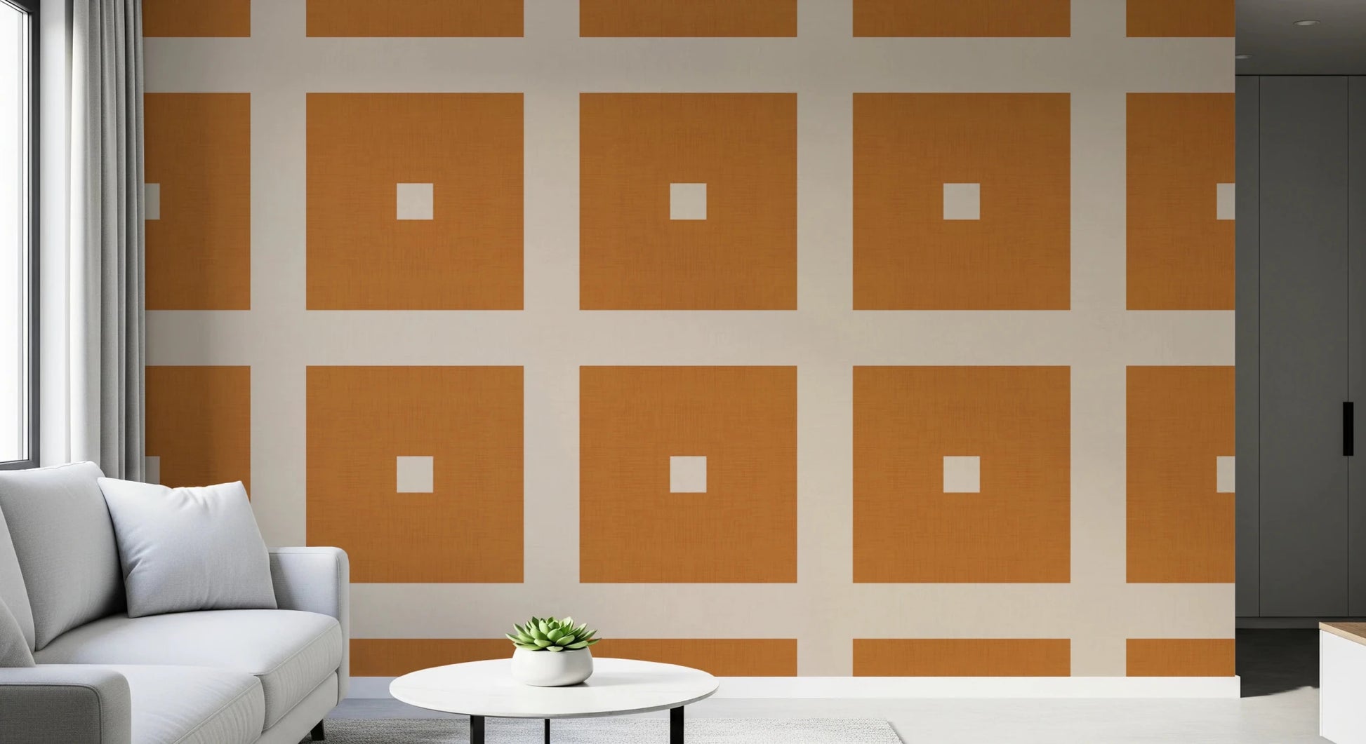 Geometric Grid Blocks Terracotta Cream Wallpaper⁠