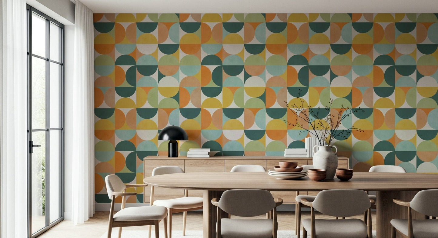 Modern retro wallpaper with overlapping half circles