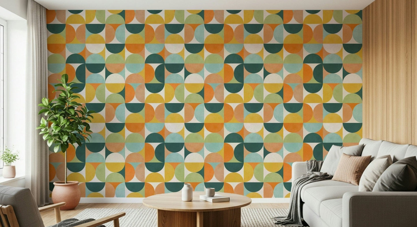 Statement circle pattern wallpaper for living room