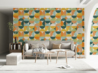 Abstract geometric wallpaper in green and yellow hues