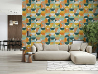 Color block circle wallpaper in teal and orange shades