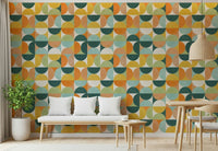 Mid century inspired wallpaper with colorful circles