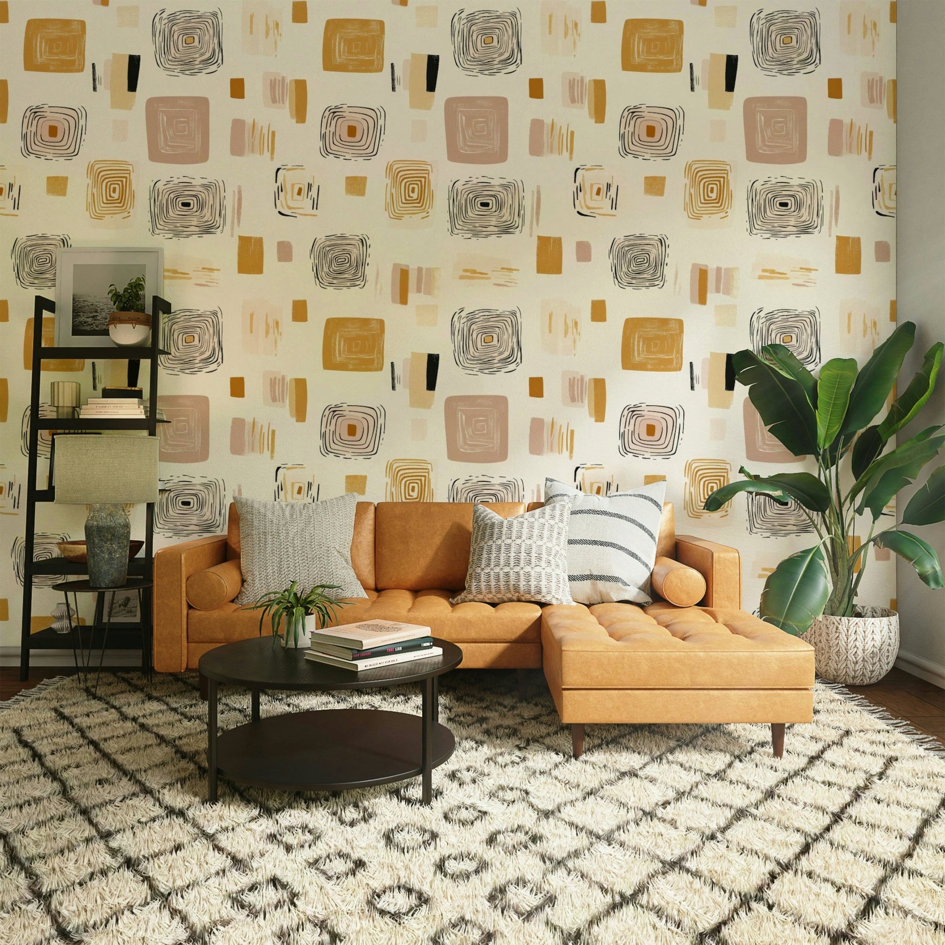 Contemporary geometric wallpaper bringing order and style to walls.

