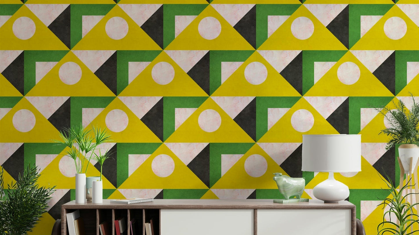 Pink circles with bold triangle wallpaper

