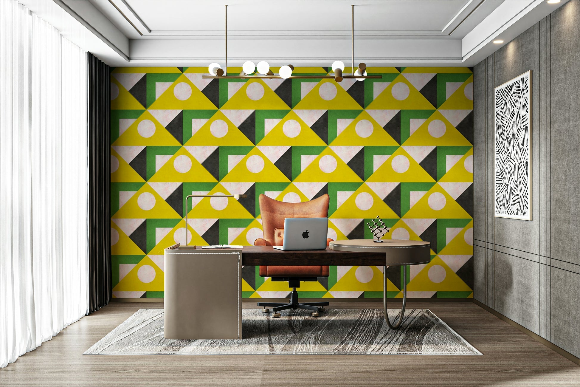 Artistic wall mural with triangle and circle

