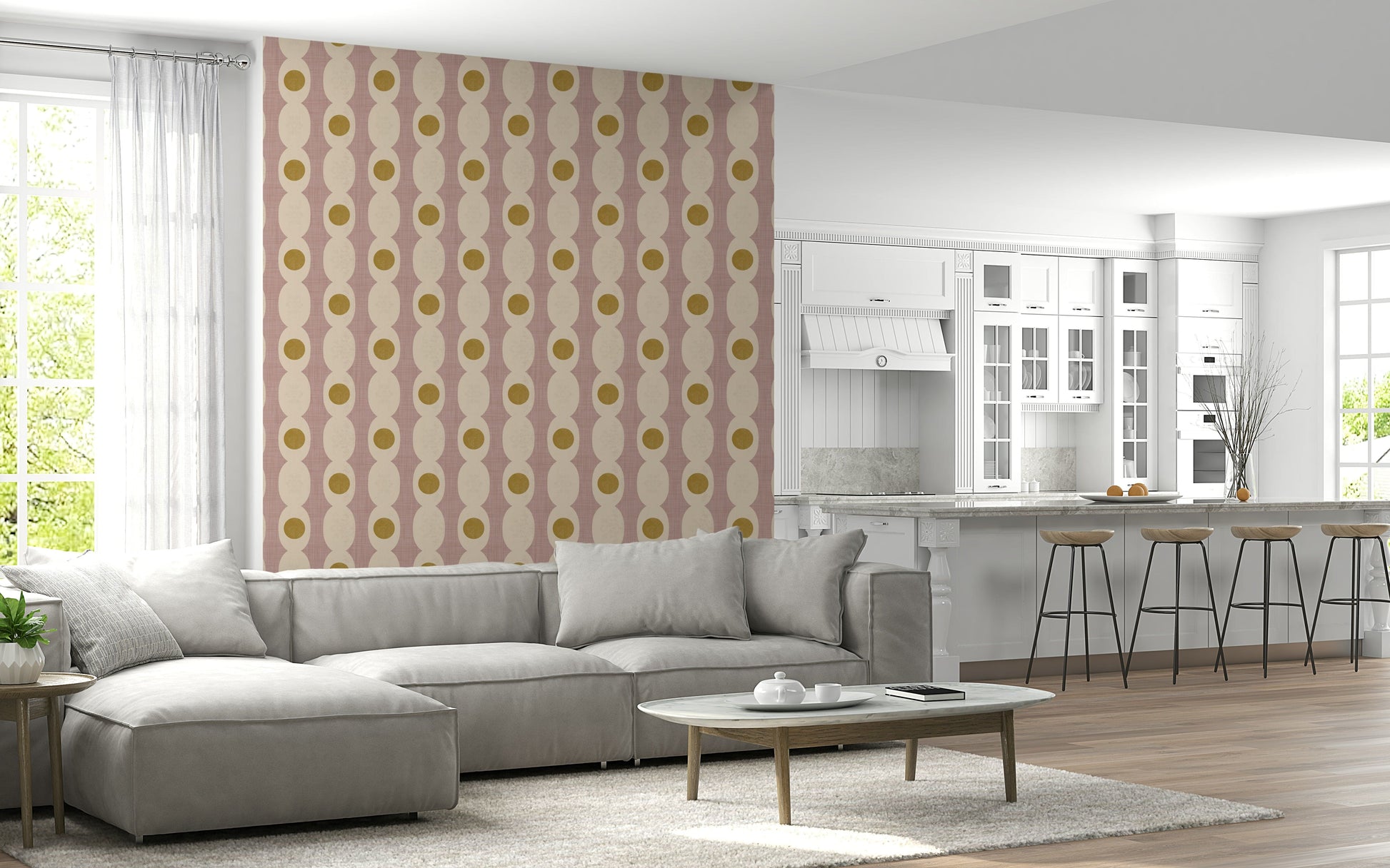 Modern linked motif wallpaper creating a sleek, stylish geometric look.