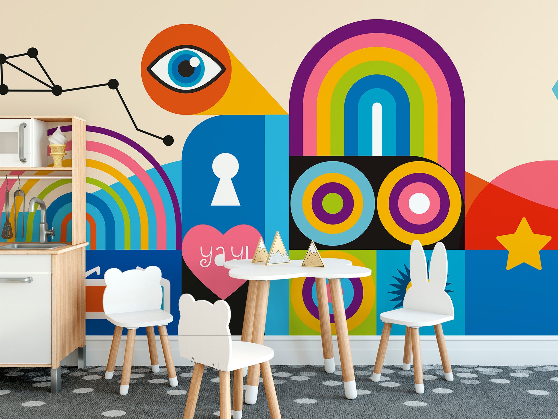 Vibrant Geometric Art Mural - Giffywalls