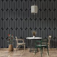 Sleek white stroke geometric outlined wallpaper on dark.
