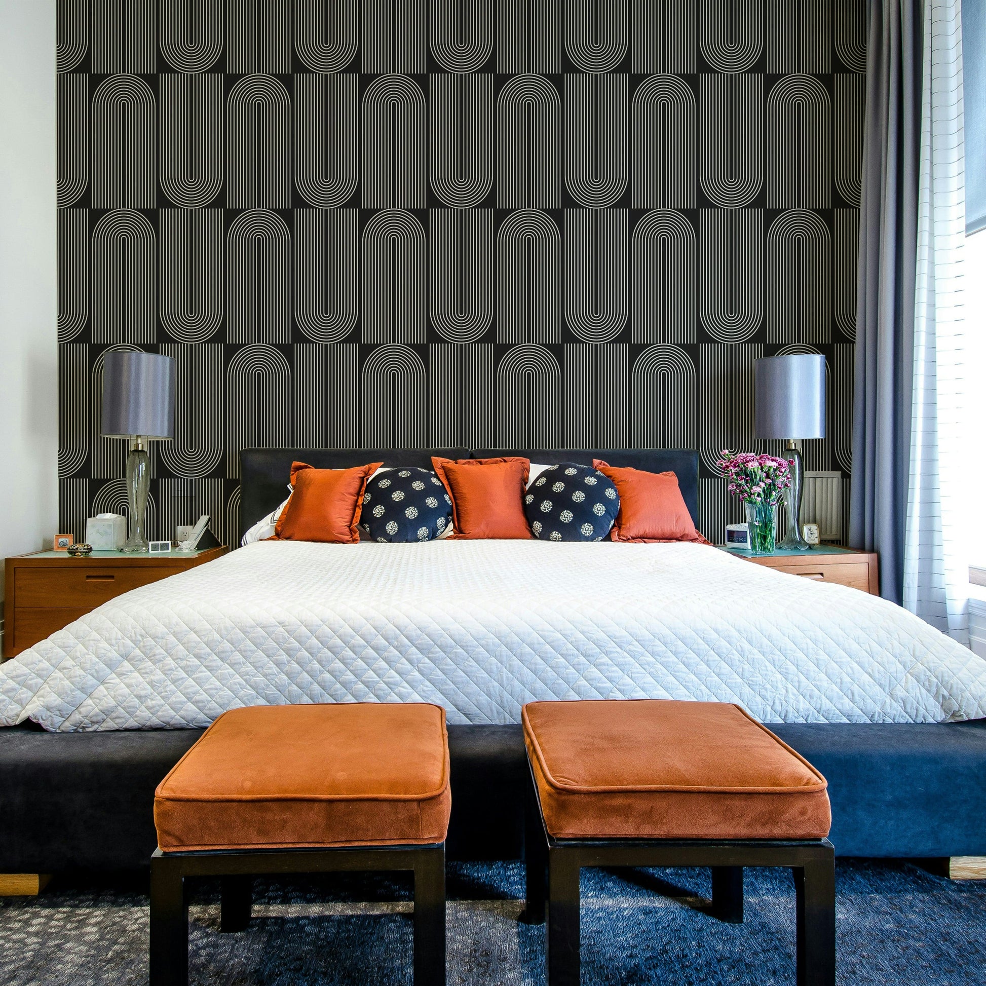 Minimalist monochrome arch outlined wallpaper art print.
