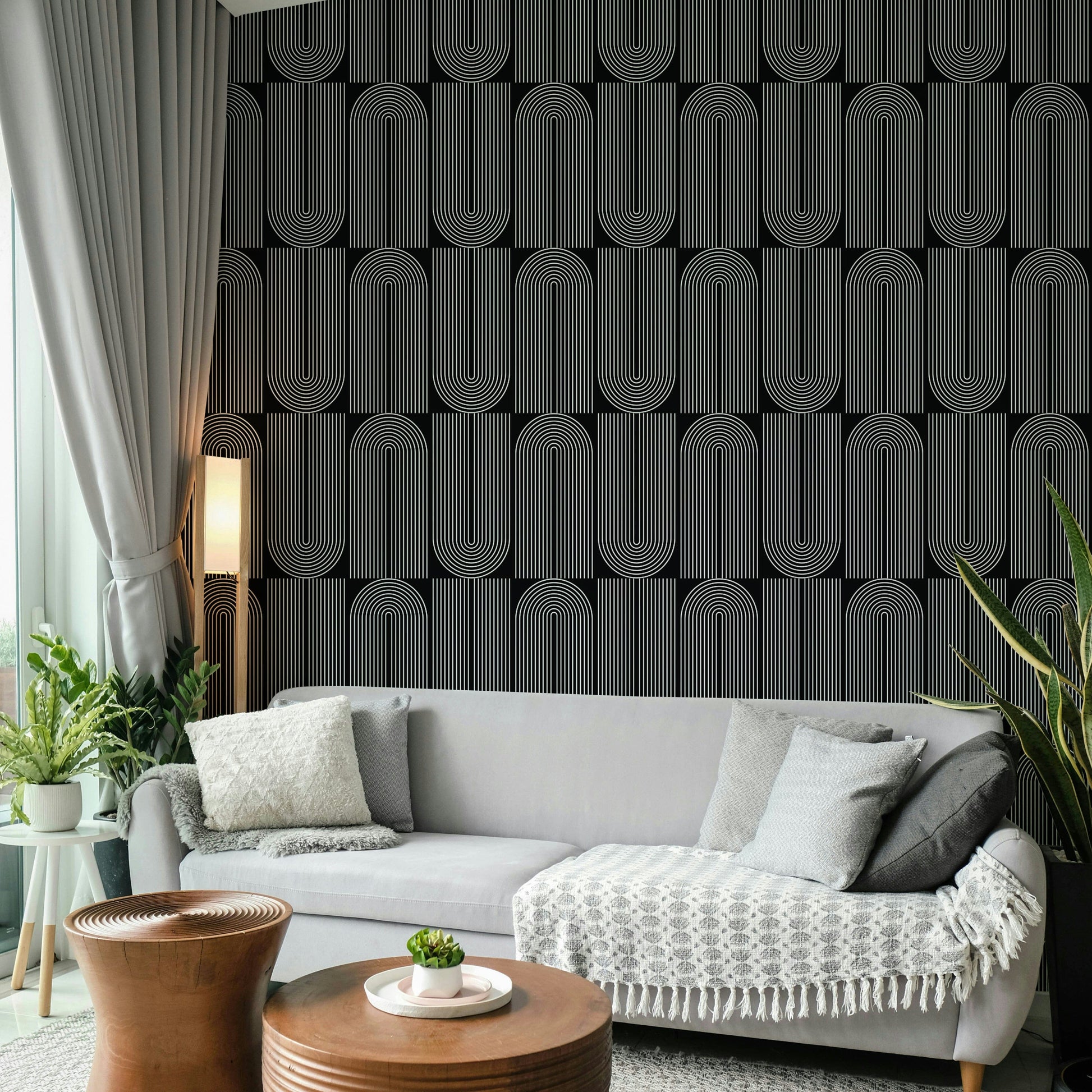 Artistic linear geometric outlined wallpaper home decor.
