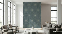 Blue-grey Geometric Radiance wallpaper offers a sleek, modern aesthetic.