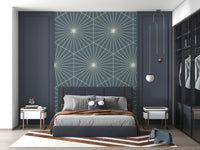 Textured deco fan wallpaper called Geometric Radiance in dark blue.