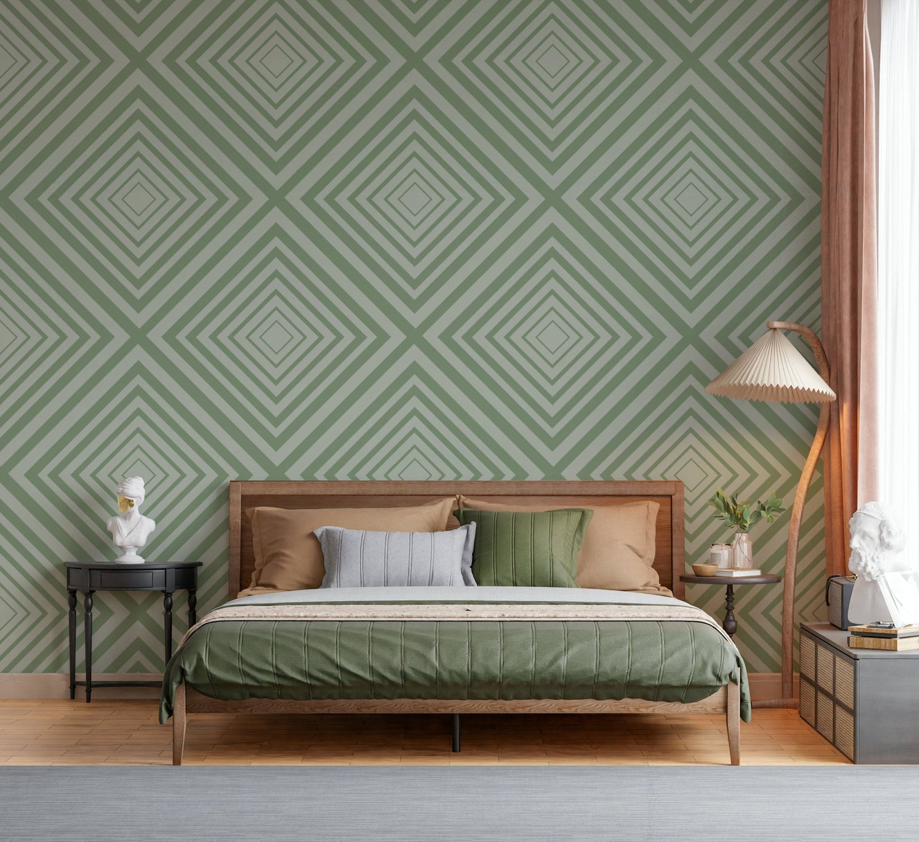 Elegant Geometric symmetrical wallpaper dynamic intersecting design element.