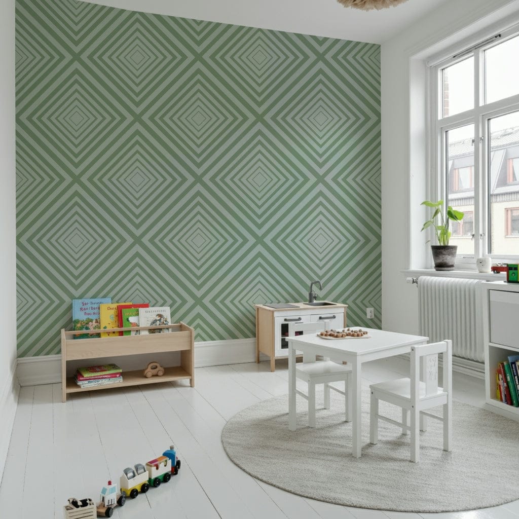 Soft Geometric wallpaper muted light green diagonal stripe visual.