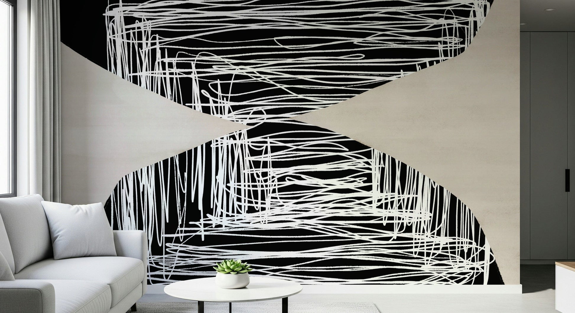 An artistic chaotic form mural for home decor.