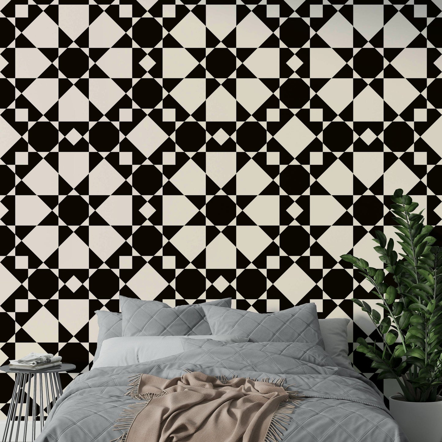 Graphic diamond star art deco wallpaper with sharp lines.
