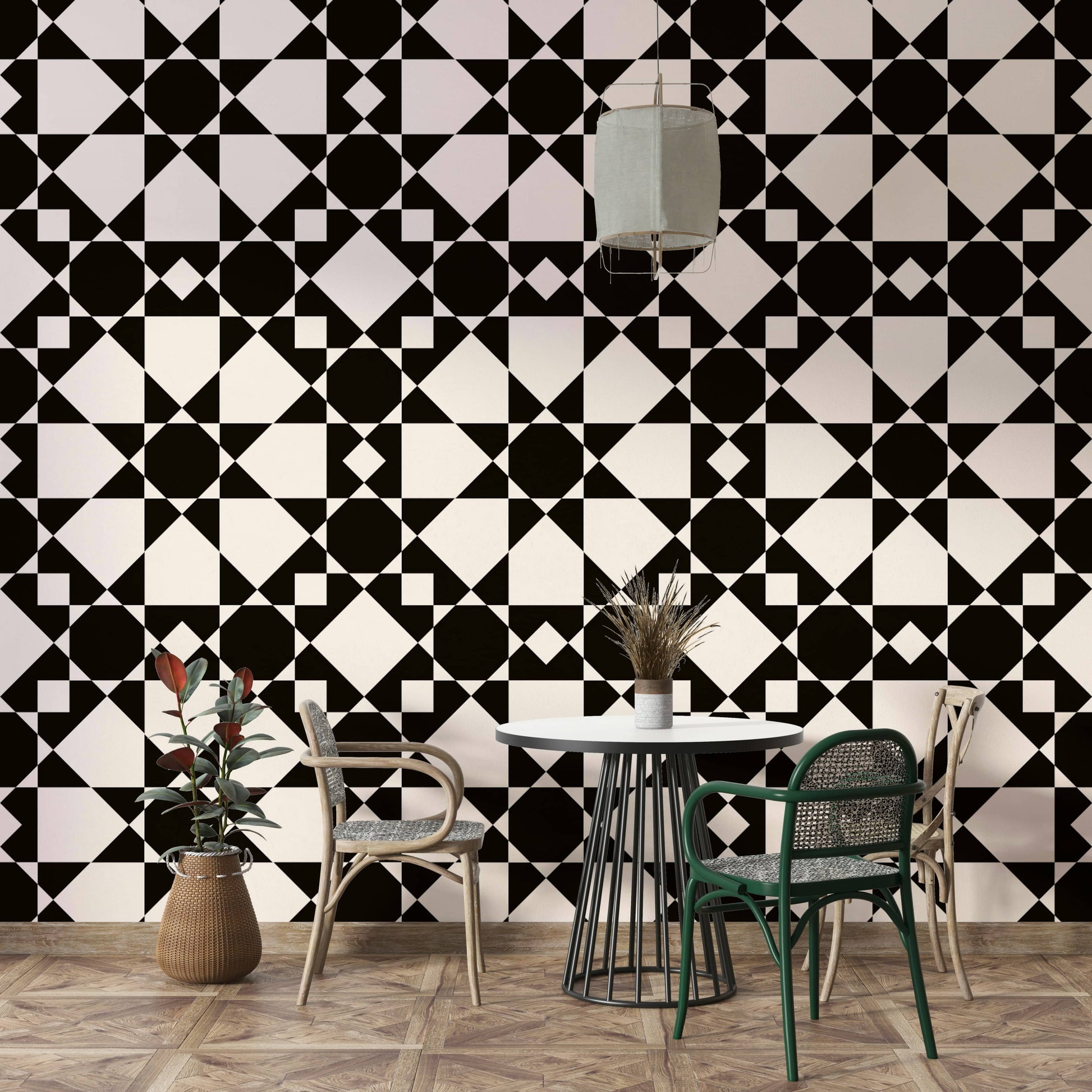 Elegant celestial geometric star wallpaper in art deco.
