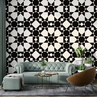 Sophisticated black and white star art deco wallpaper.

