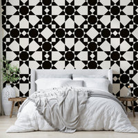 Bold eight-point star art deco wallpaper pattern print.
