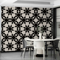 Chic geometric lattice star art deco wallpaper in ivory.
