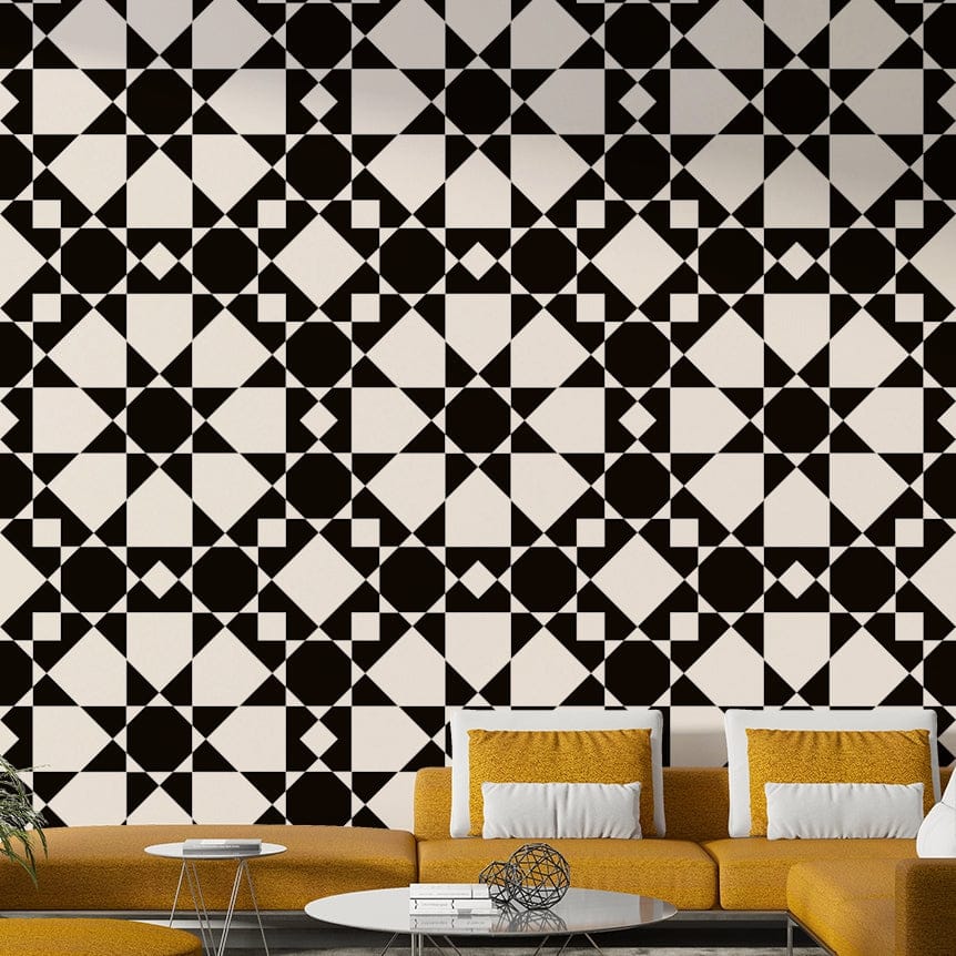 Minimalist monochrome star wallpaper with art deco style.