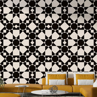 Minimalist monochrome star wallpaper with art deco style.