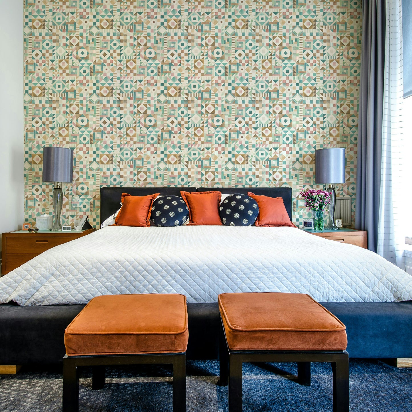 Patterned tile wallpaper with geometric shapes

