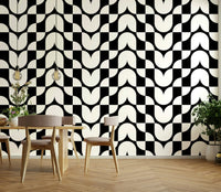 Contemporary geometric tulip print wallpaper in art deco.
