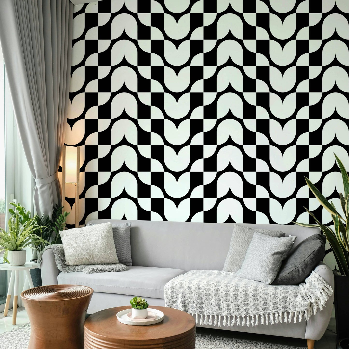 Minimalist black and white tulip wallpaper home decor.
