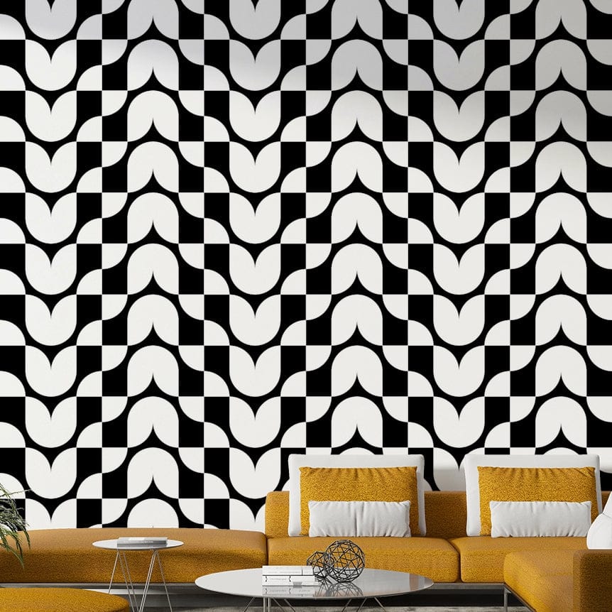 Abstract tulip garden wallpaper with bold geometric lines.
