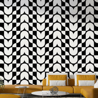 Abstract tulip garden wallpaper with bold geometric lines.
